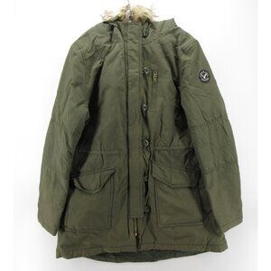 American Eagle Jacket Large Parka Sherpa Lined Faux Fur Hood Y2K *